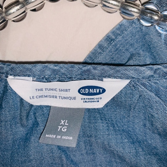 Old Navy Chambray Embroidered Tunic Top Balloon Sleeve Tassel X-LARGE Like New - Picture 7 of 7